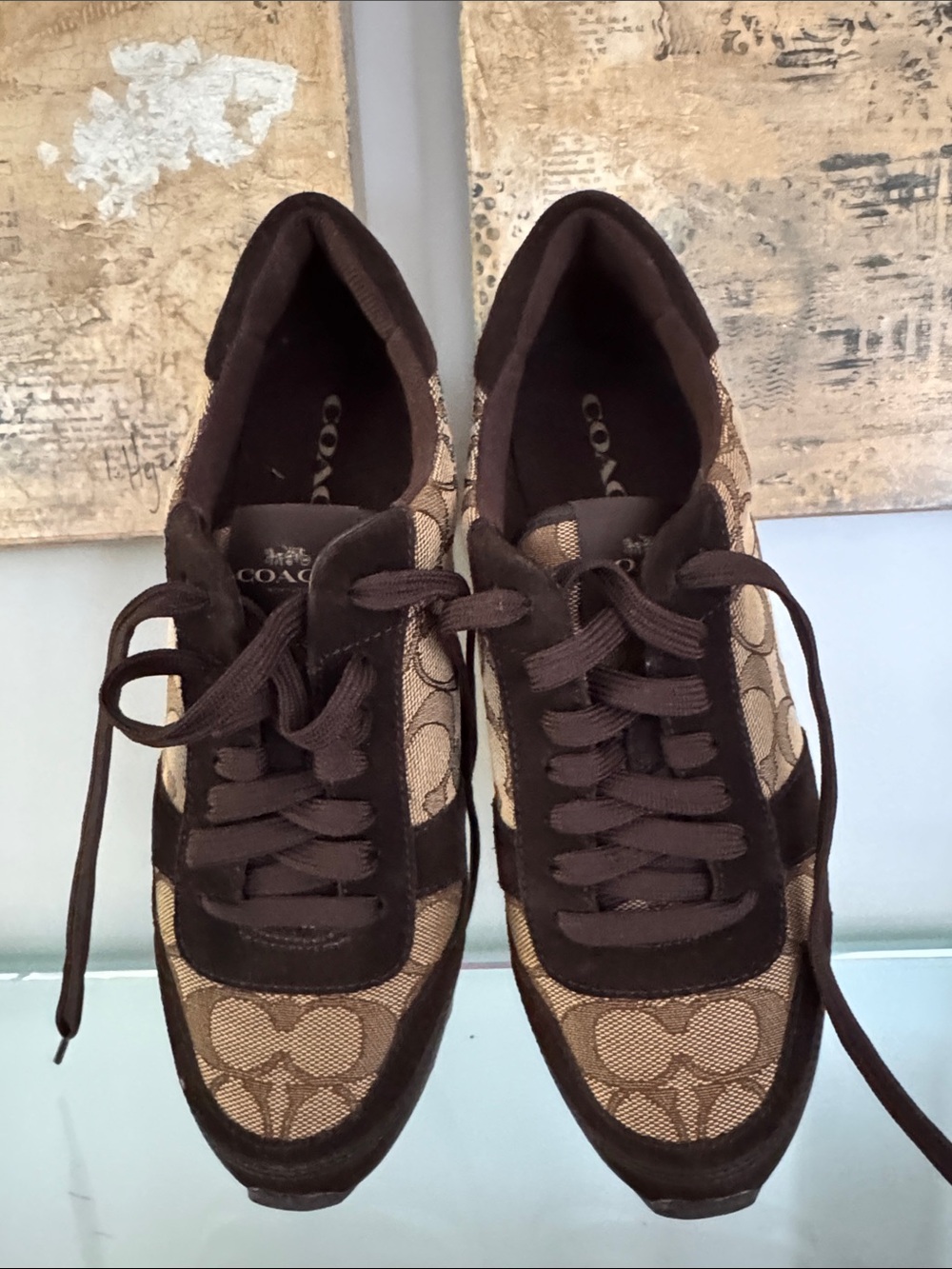 Coach Brown Signature Jacquard Lace-Up Sneakers